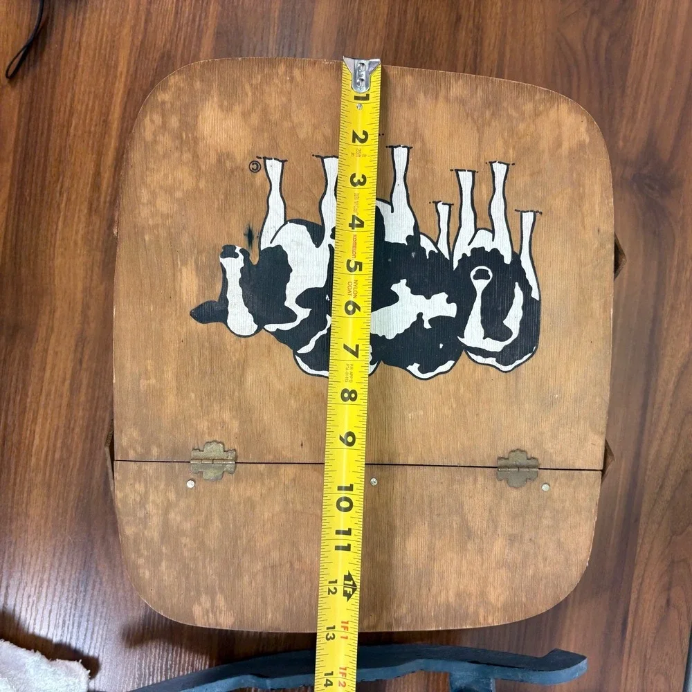 Vintage Woven Picnic Basket Hand Painted Cows‎ 13x12x6.5 Double Handle